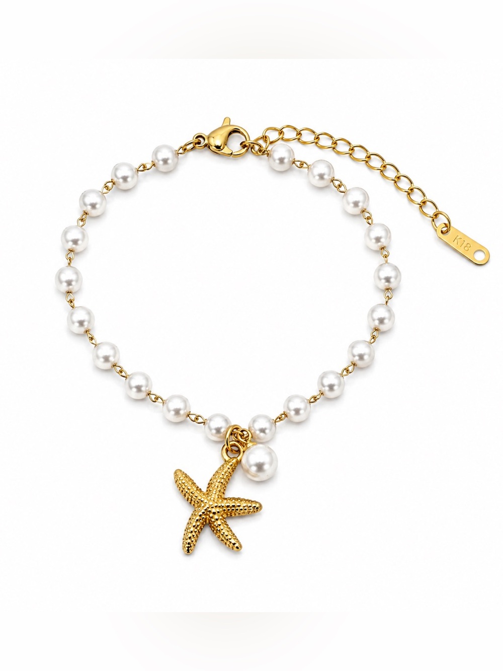 18K Gold Plated Starfish Pearl Charm Bracelet Coastal Beach Nautical Jewelry NEW